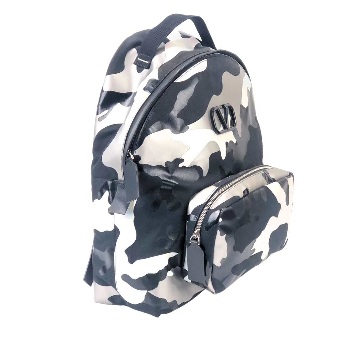 Valentino - Valentino Garavani Leather-Trimmed Camouflage-Print Canvas  Backpack - Blue Valentino Garavani