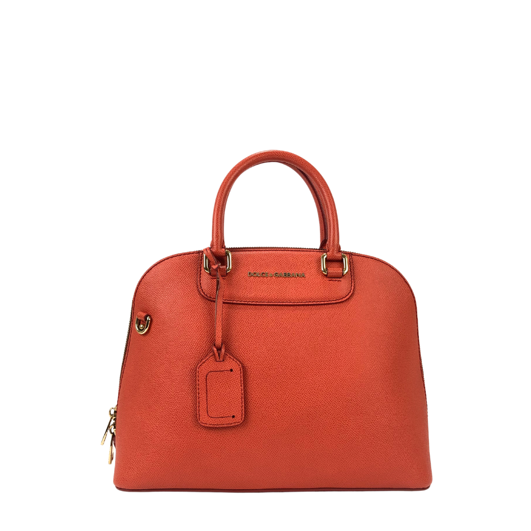 Dolce & Gabbana Coral Orange Leather Megan Dome Satchel