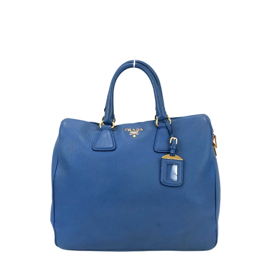 Prada Blue Vitello Diano Top Handle Bag