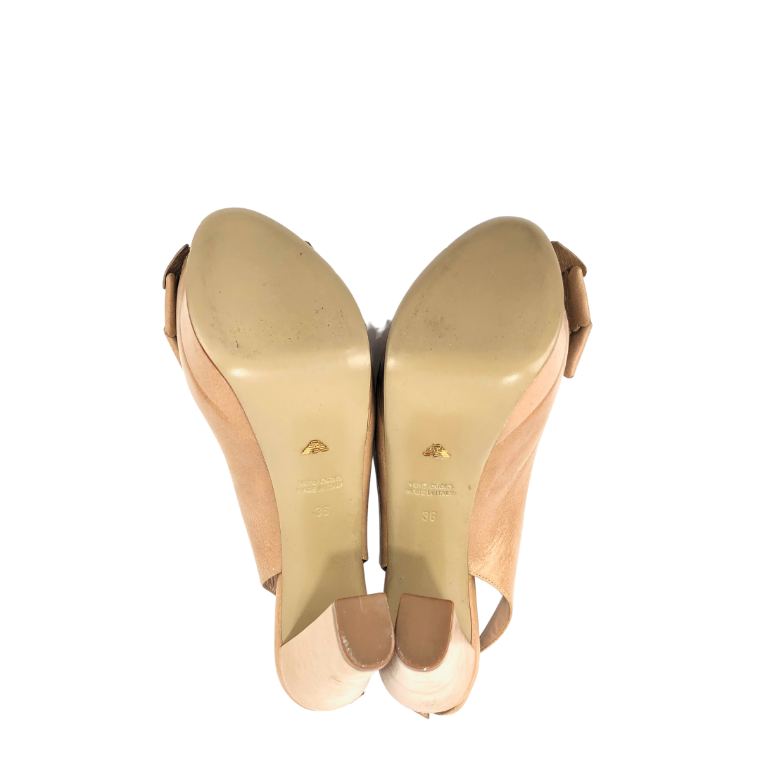 Emporio Armani Beige Smooth Leather Peeptoe Slingback Pumps EU-36