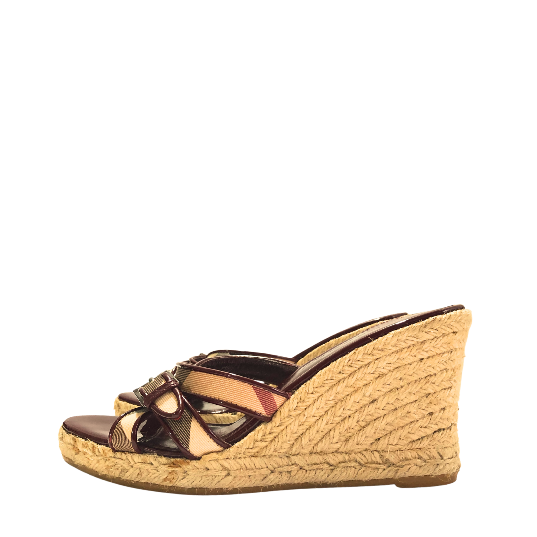 Burberry Patent Leather and Nova Check Espadrille Wedge Sandals EU 37