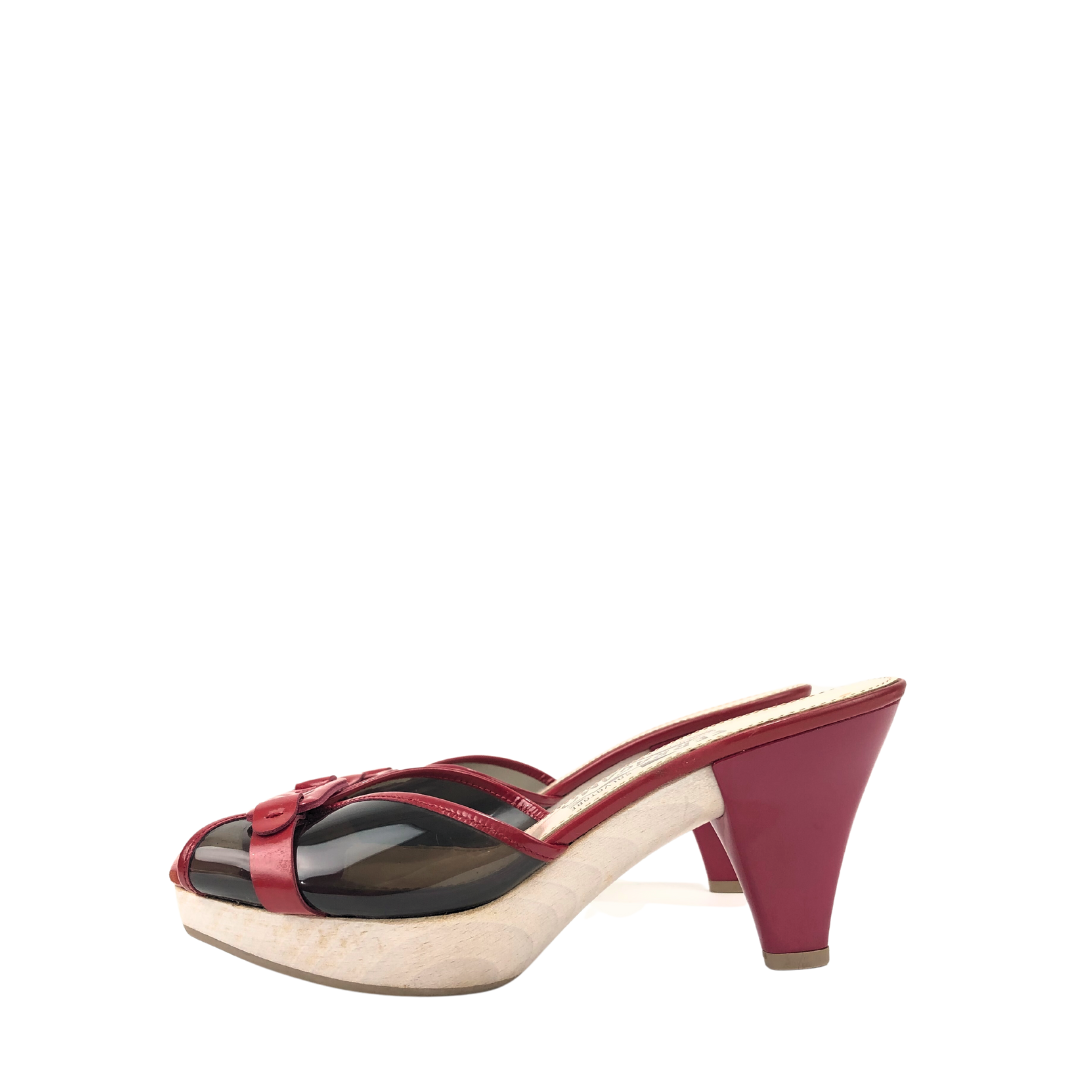 Salvatore Ferragamo Black/ Red Peep-toe Heels EU-38