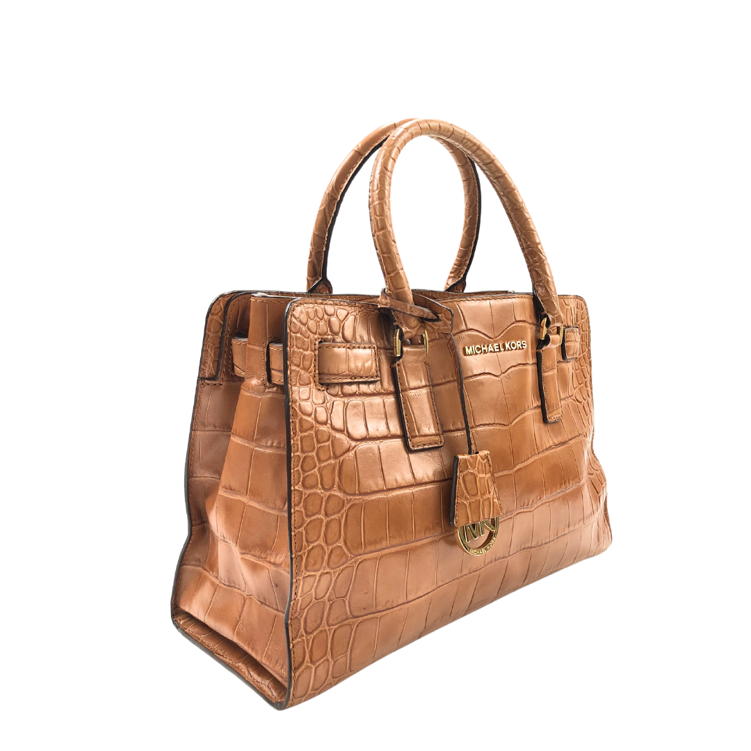 Michael Kors Brown Crocodile Embossed Leather Dillon Tote