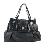 Versace Medusa Quilted Fabric Black Patent Leather Satchel Tote bag