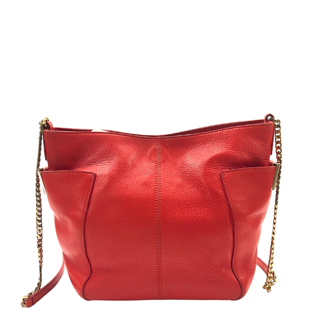 Jimmy Choo Red Grainy Leather Anna Tote w Chain Strap