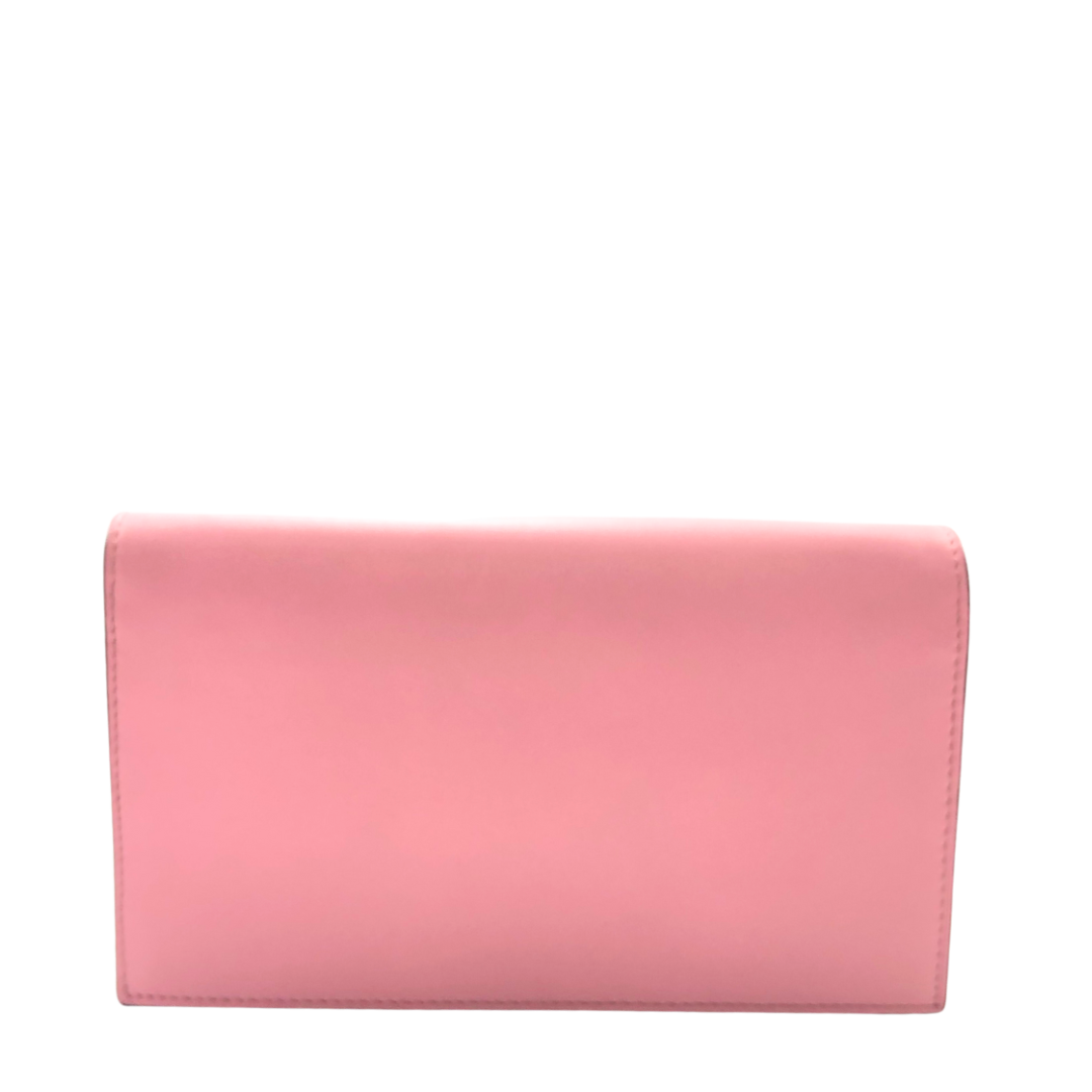 Gucci Pink Leather Peony Pearl Embellished Clutch