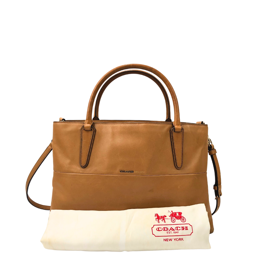 Coach Large Borough Bag Tan Leather and Honey Suede