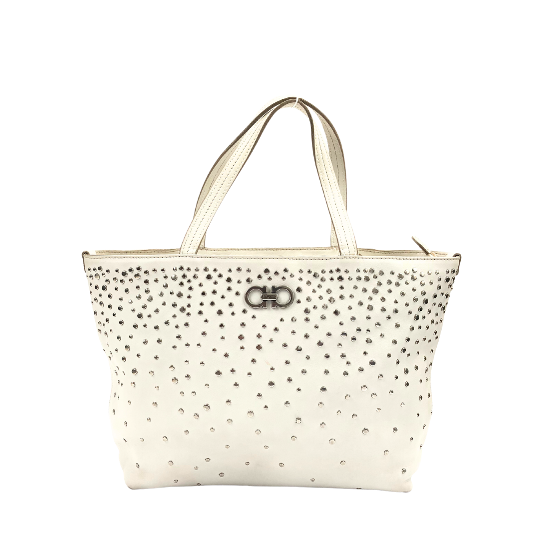 Salvatore Ferragamo White Leather Studded Leather Shoulder Bag