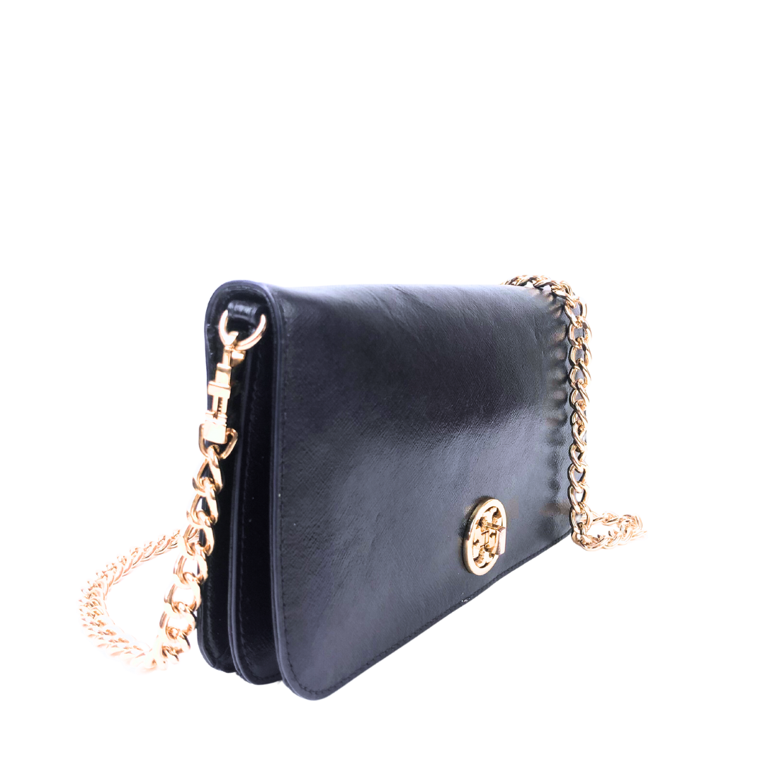 Tory Burch Navy Blue Saffiano Leather Flap Wallet on Chain