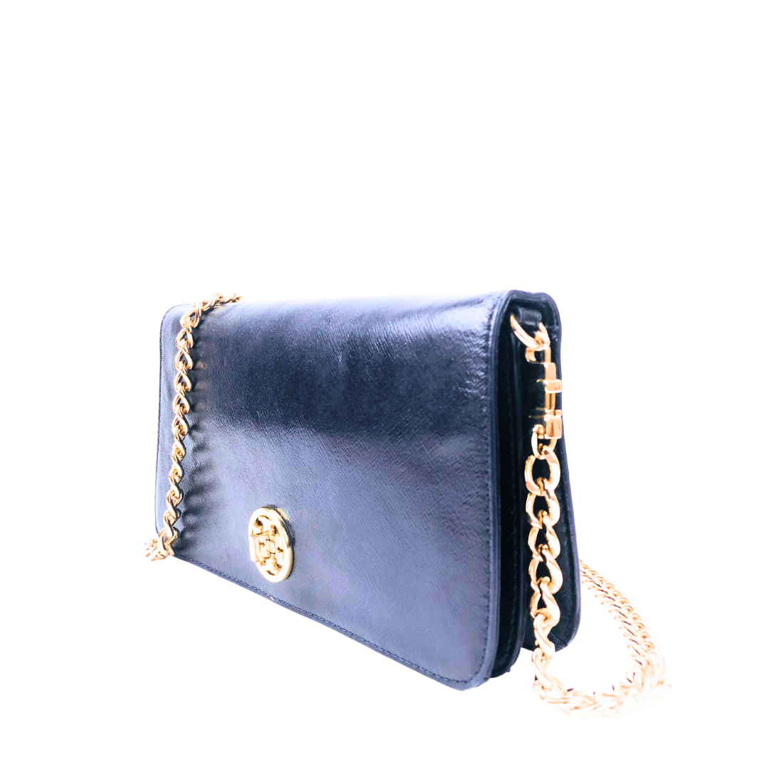 Tory Burch Navy Blue Saffiano Leather Flap Wallet on Chain