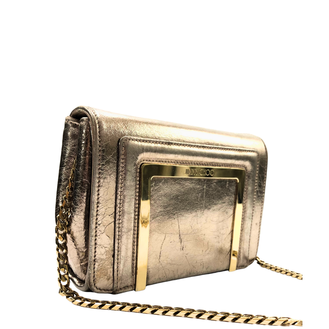 Jimmy Choo Metallic Gold Leather Ava Crossbody Bag