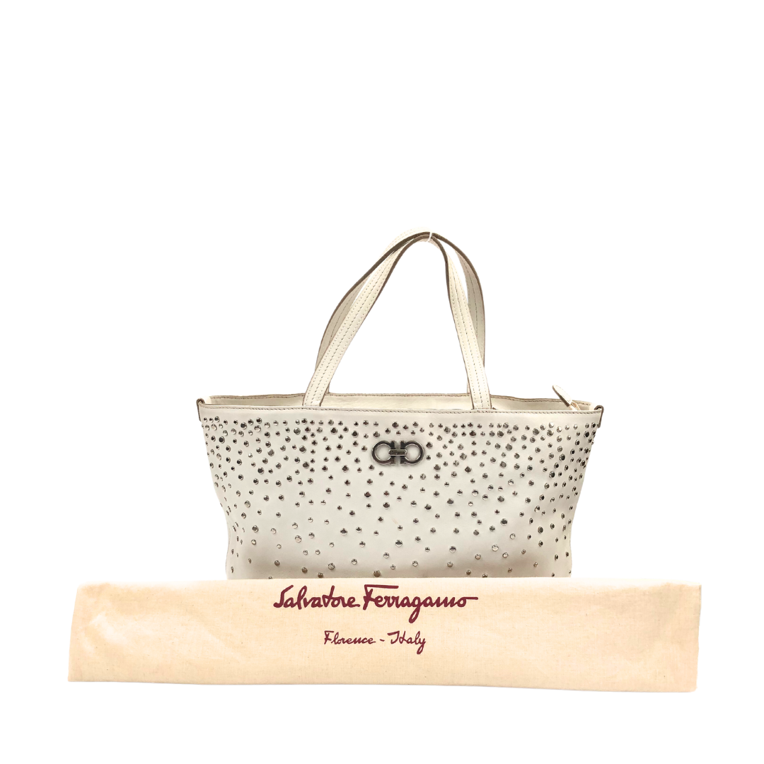 Salvatore Ferragamo White Leather Studded Leather Shoulder Bag