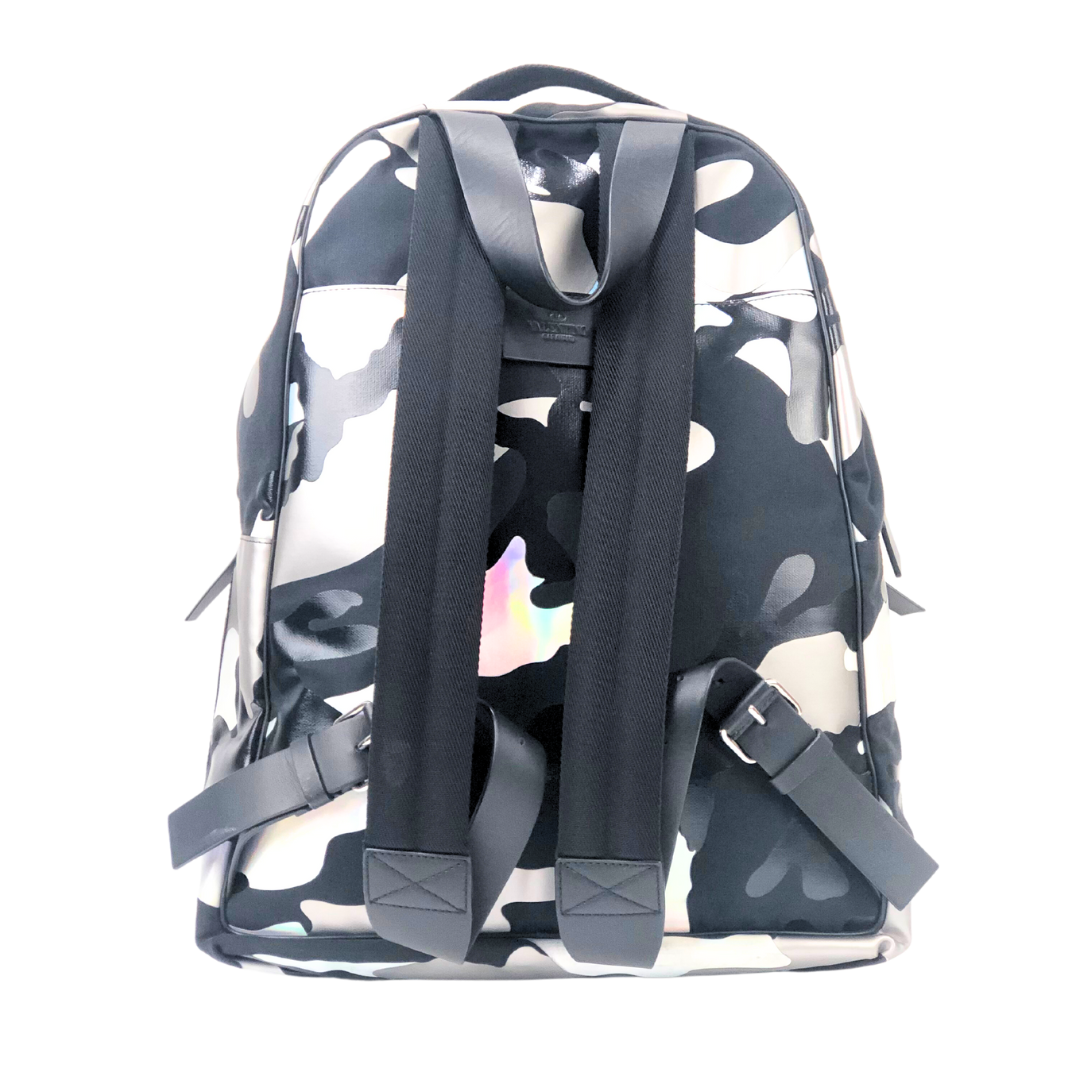 Valentino Garavani Leather Trimmed Camouflage Print Canvas Backpack