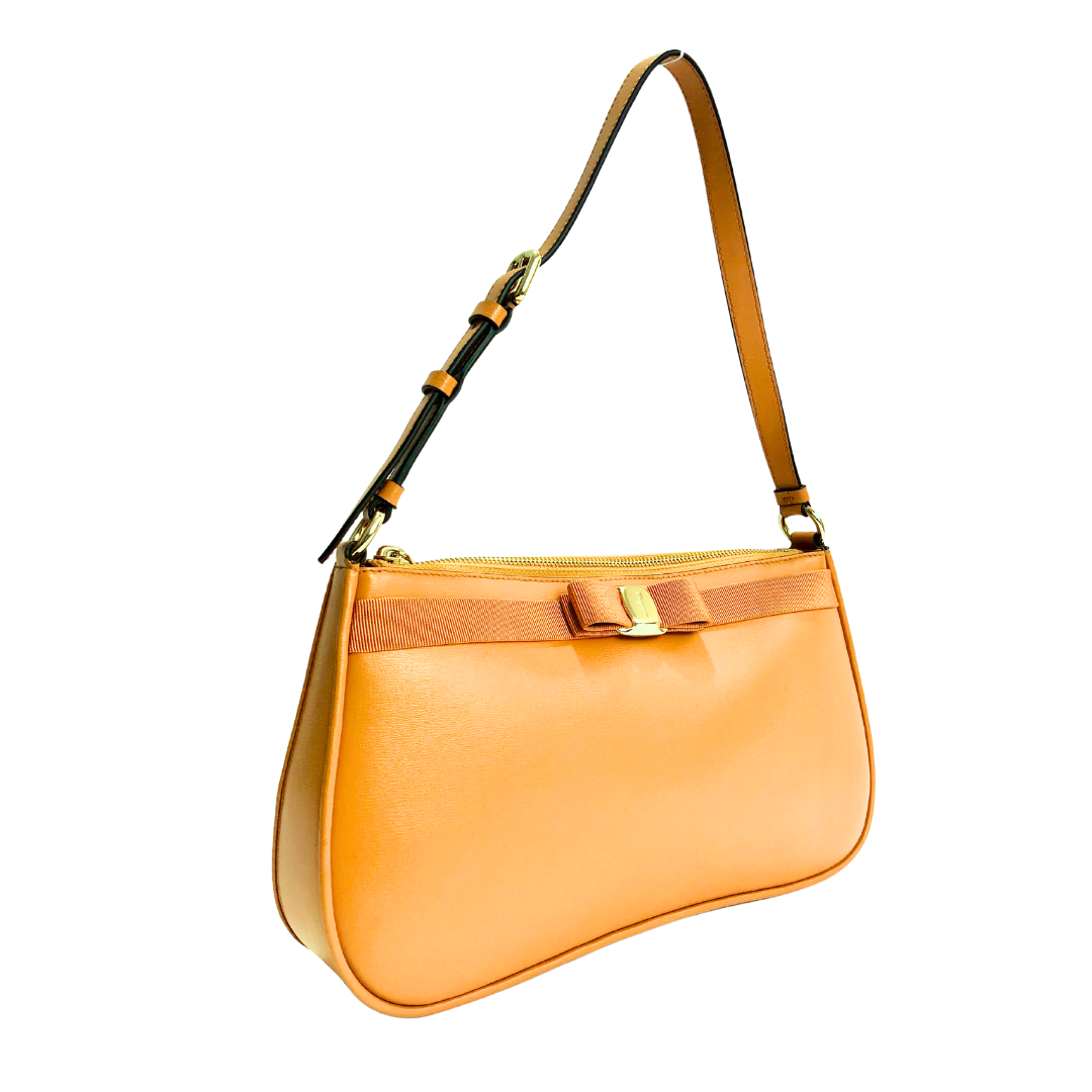 Salvatore Ferragamo Vara Bow Orange Leather Shoulder Bag