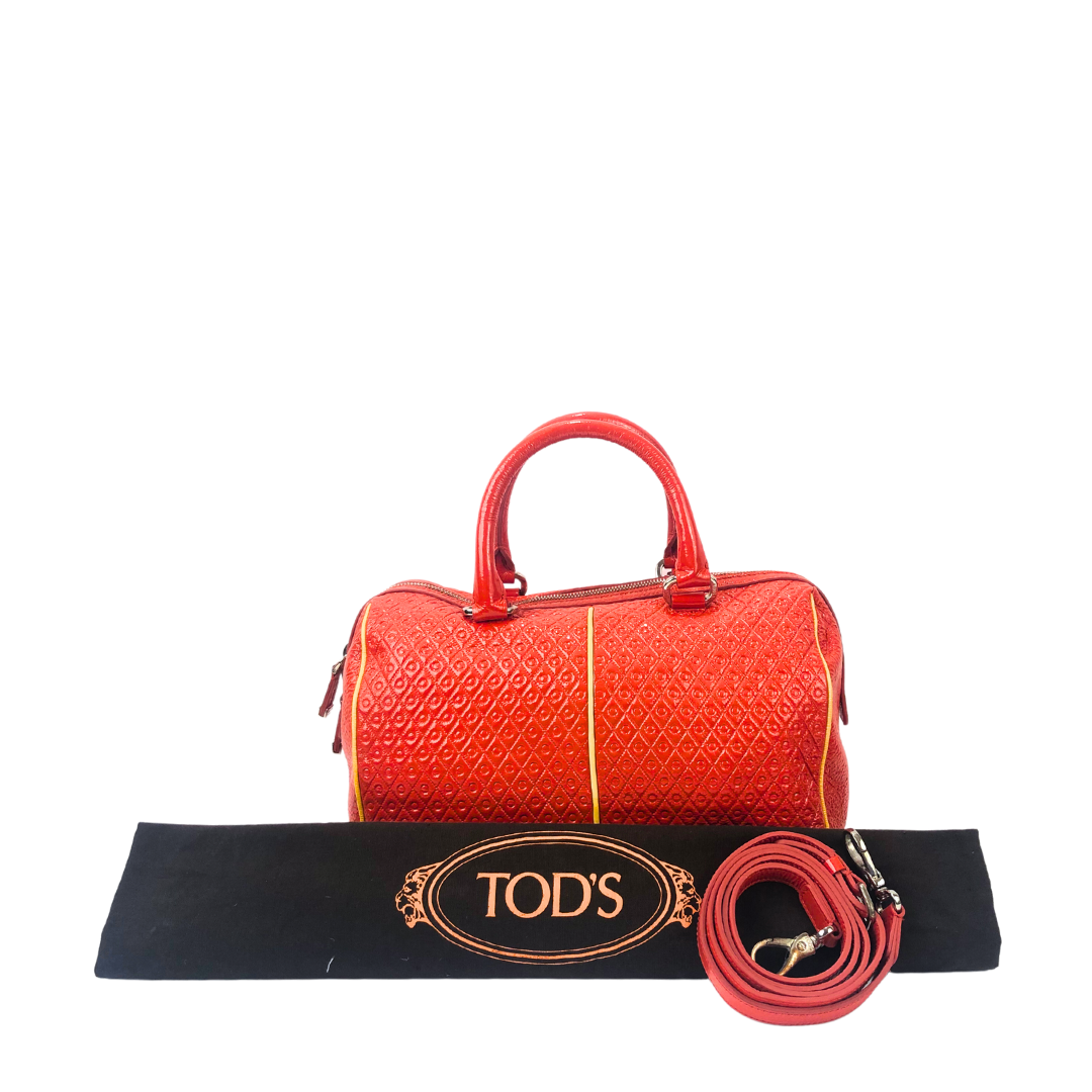 Tod's Red Signature Patent Leather Bauletto Satchel