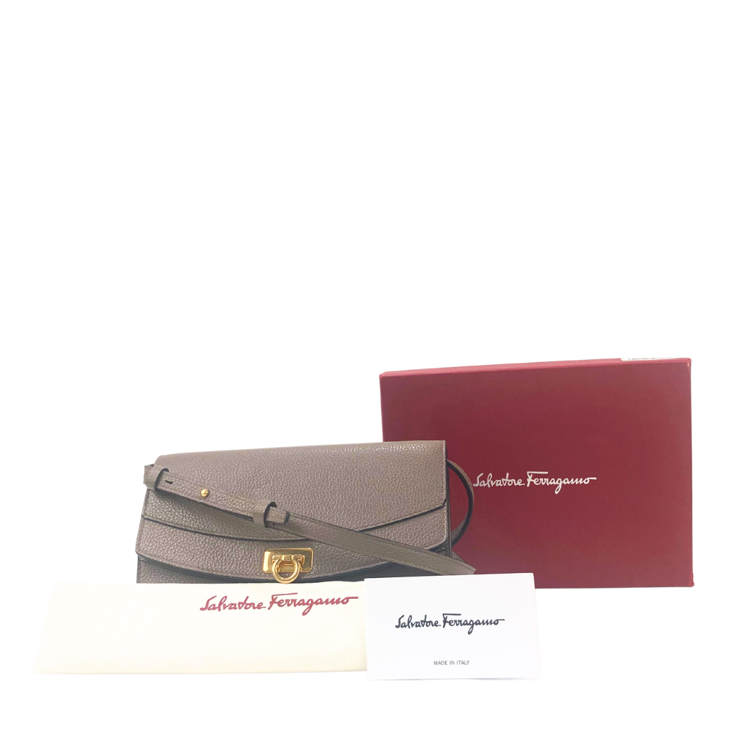 Salvatore Ferragamo Gancini Continental Travel Leather Wallet Sling