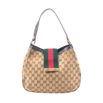 Gucci Beige/ Brown Web-Detail Monogram Canvas Hobo Bag