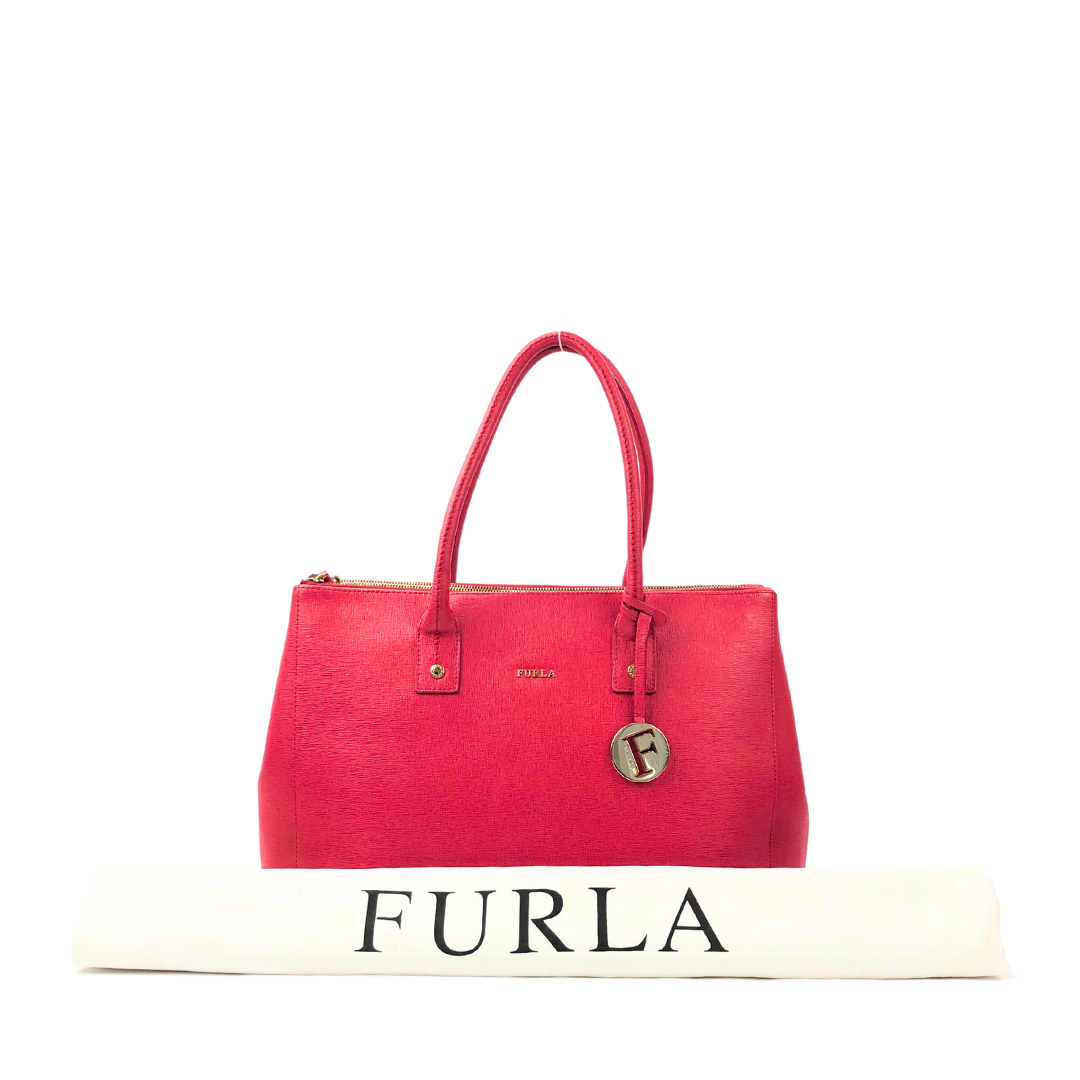 Furla Red Saffiano Leather Linda Tote Shoulder Bag