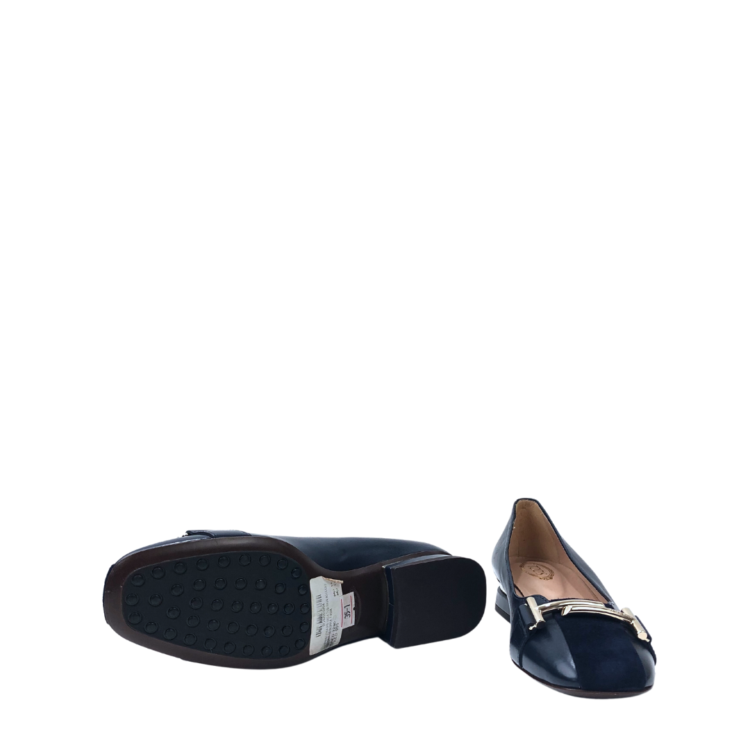 Tod's Blue Double T Ballet Flats With Suede Detailing EU-35.5