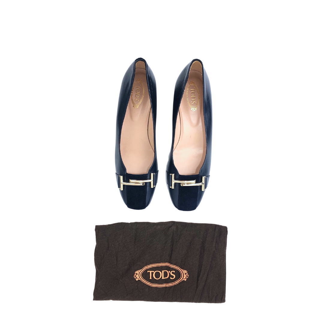 Tod's Blue Double T Ballet Flats With Suede Detailing EU-35.5