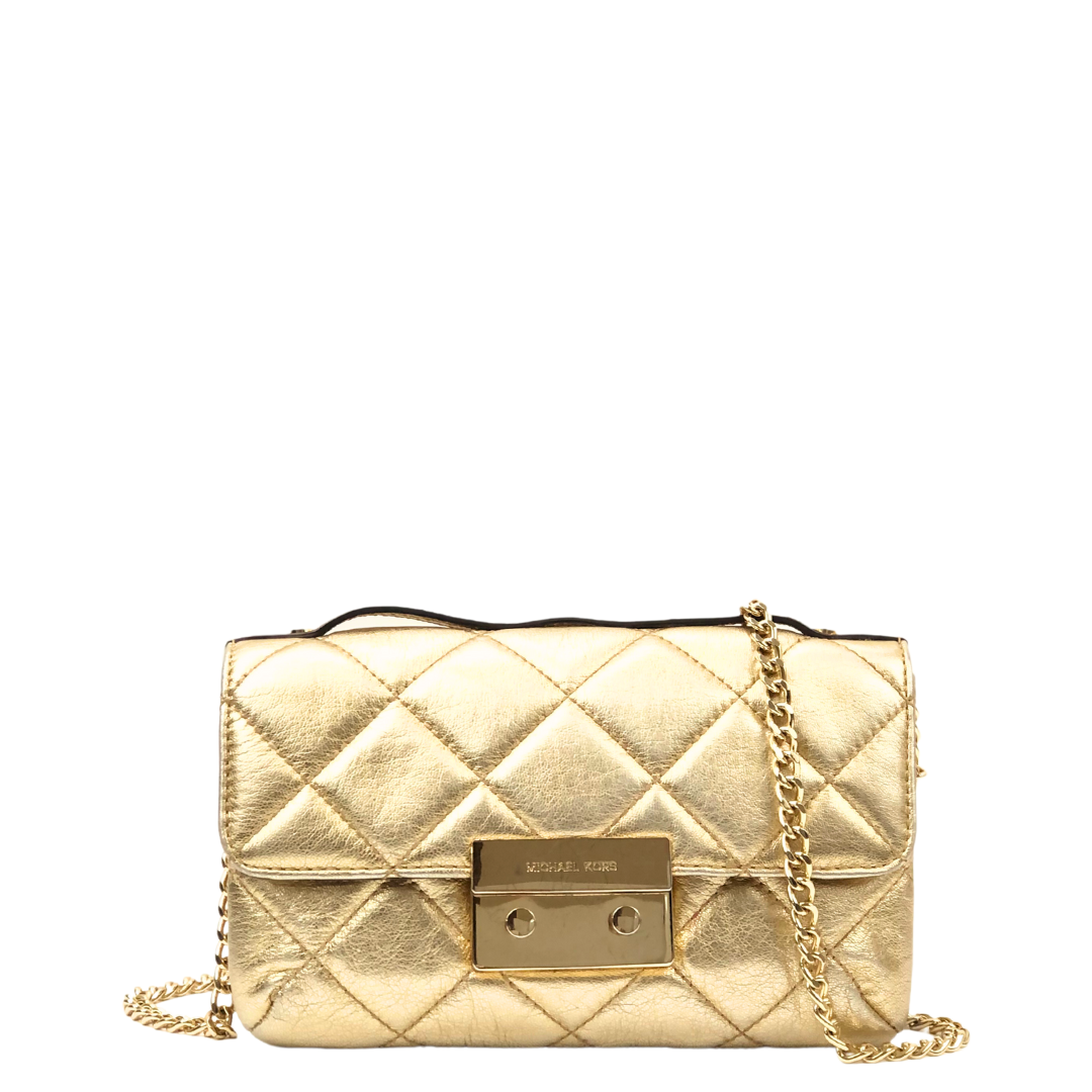 Michael Kors Sloan Quilted Crossbody Gold Handbag With Chain