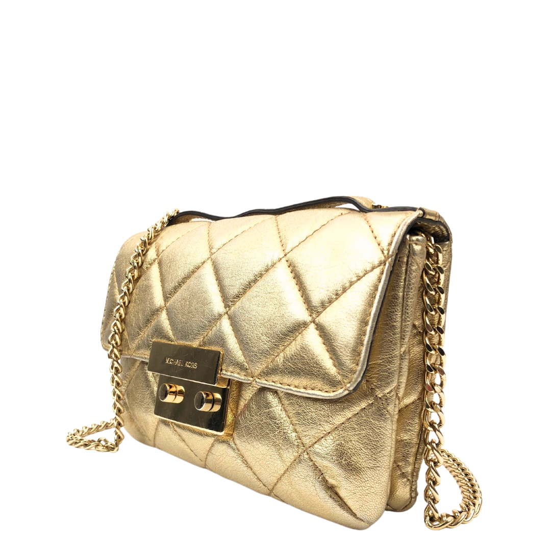 Michael Kors Sloan Quilted Crossbody Gold Handbag With Chain