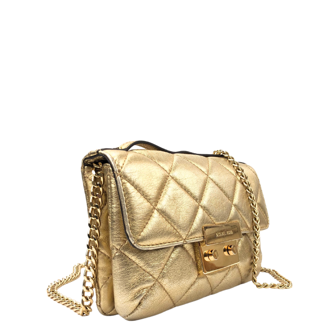 Michael Kors Sloan Quilted Crossbody Gold Handbag With Chain