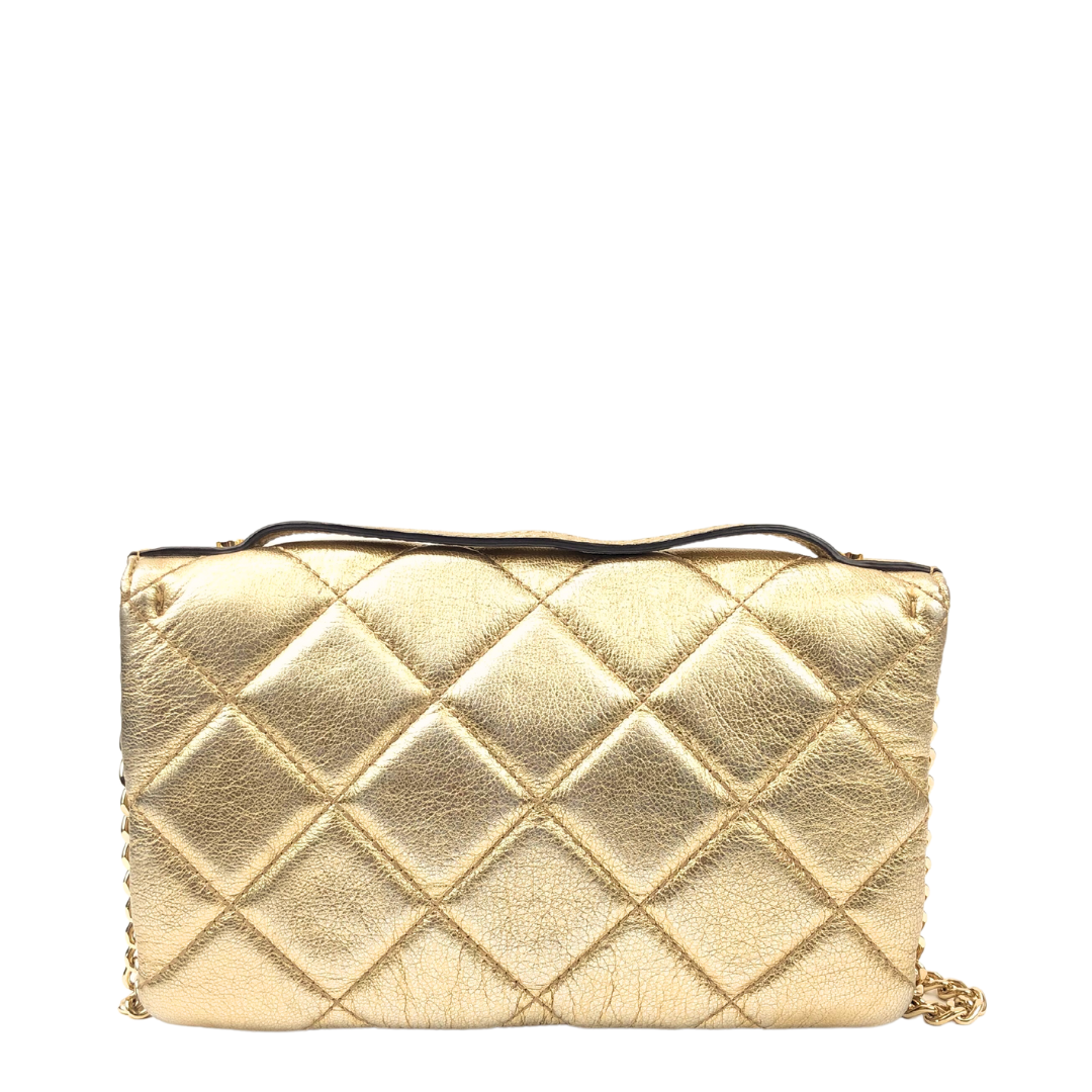 Michael Kors Sloan Quilted Crossbody Gold Handbag With Chain