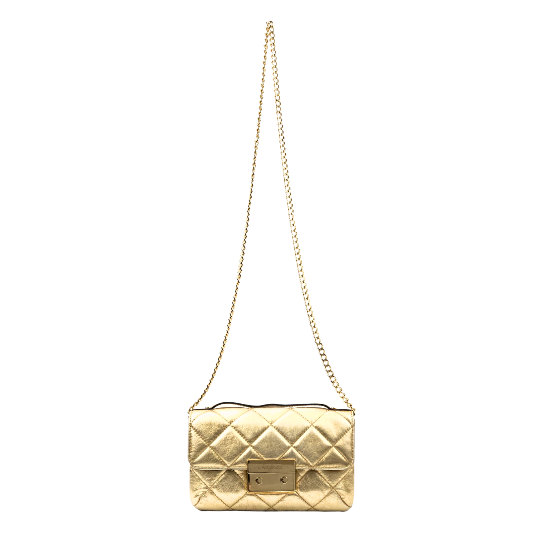 Michael Kors Sloan Quilted Crossbody Gold Handbag With Chain