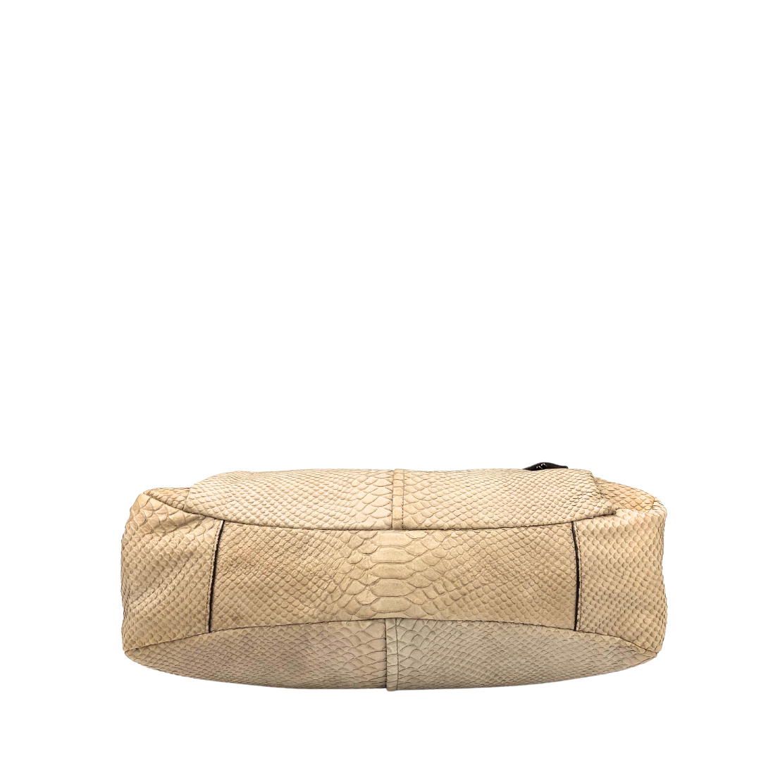 Coach Beige Snake-Embossed Leather Shoulder Bag