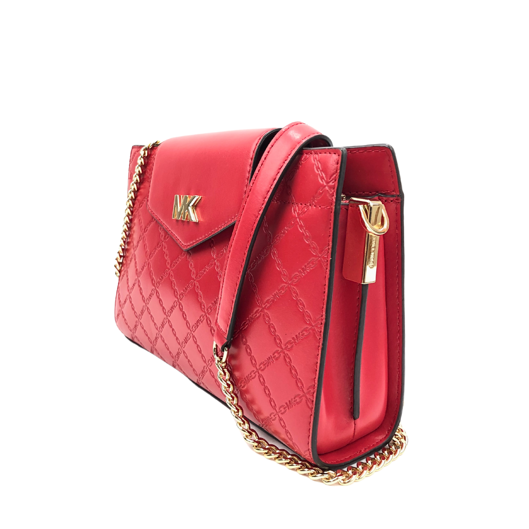 Michael Kors Mott Large Red Monogram Leather Crossbody Bag