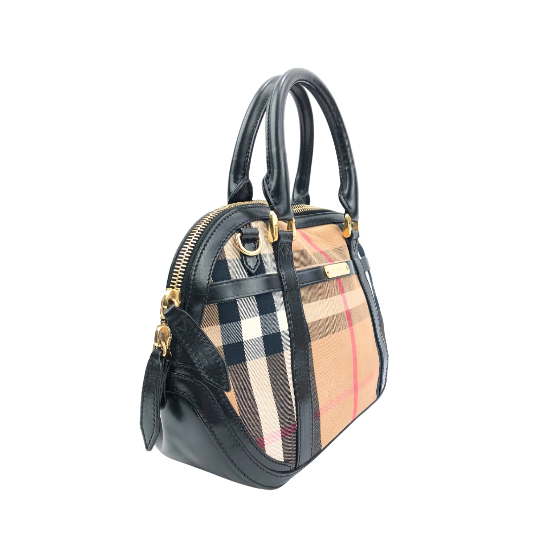 Burberry Sartorial House Check Fabric & Leather Bowling Bag