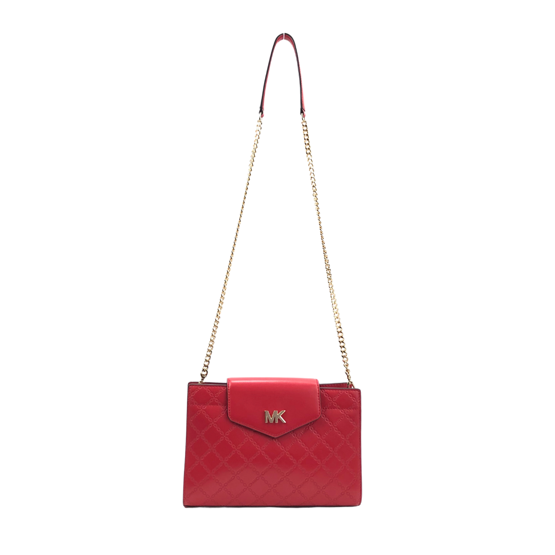 Michael Kors Mott Large Red Monogram Leather Crossbody Bag