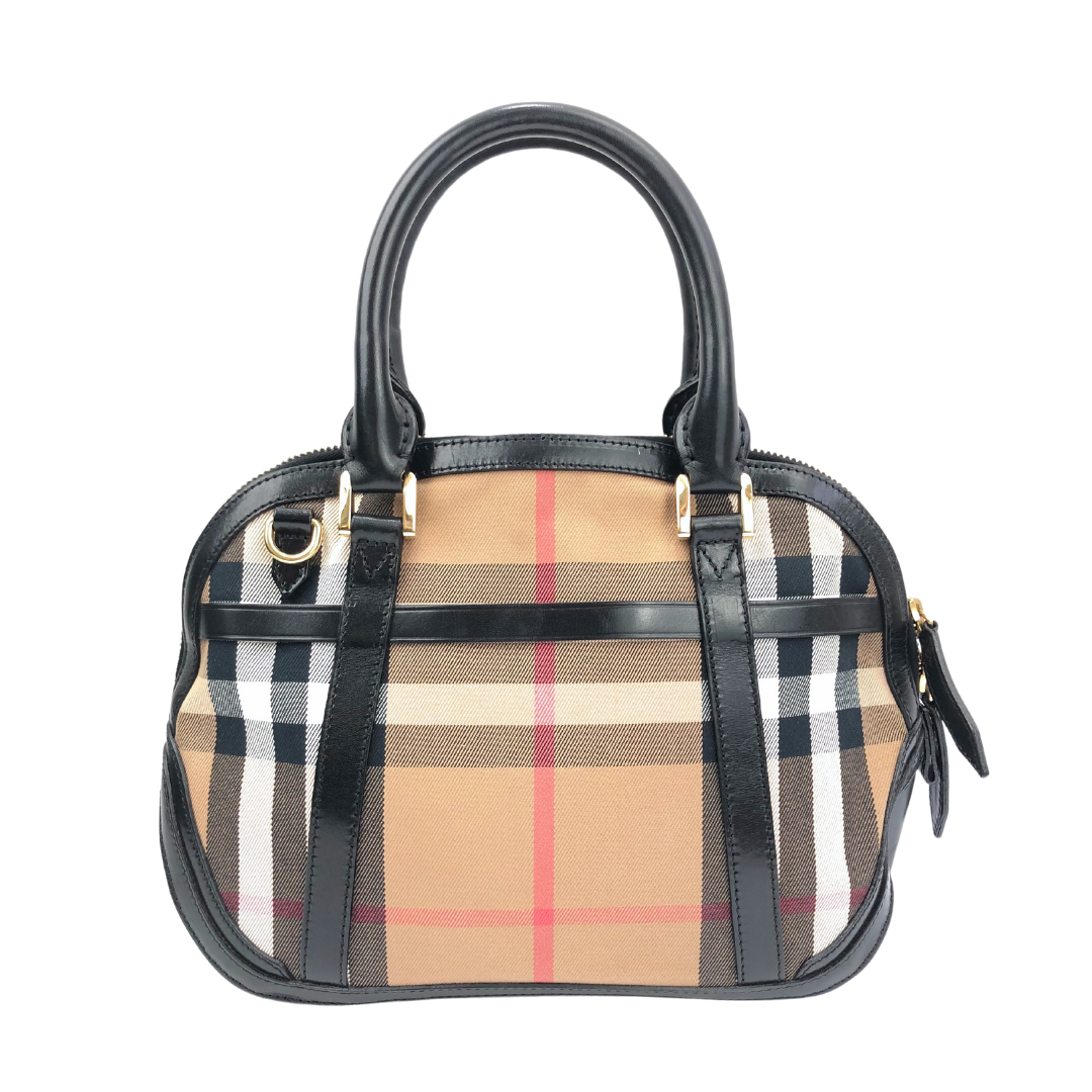 Burberry Sartorial House Check Fabric & Leather Bowling Bag