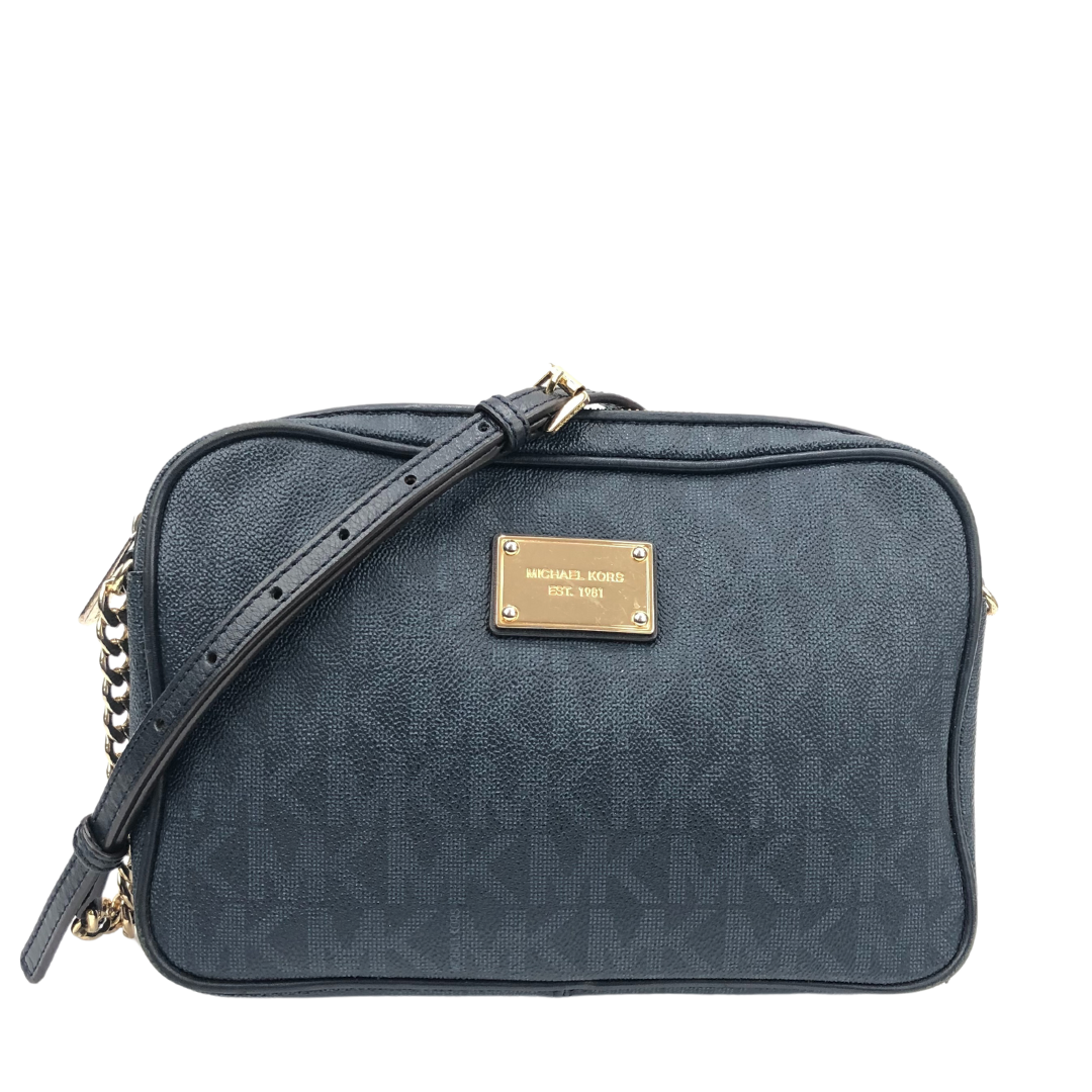 Michael Kors Dark Grey Monogram Canvas Camera Crossbody Bag The