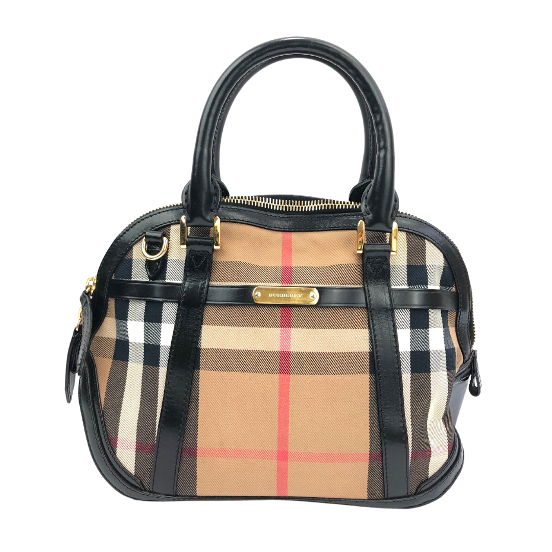 Burberry Sartorial House Check Fabric & Leather Bowling Bag