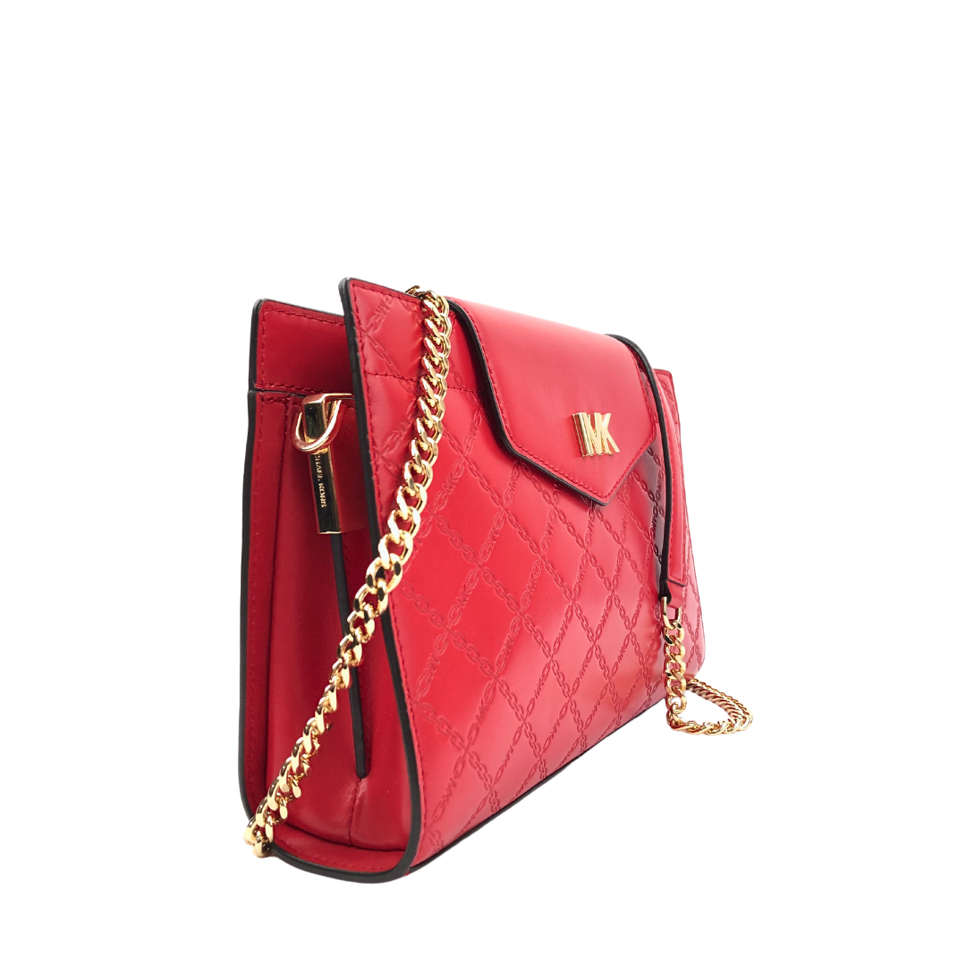 Michael Kors Mott Large Red Monogram Leather Crossbody Bag