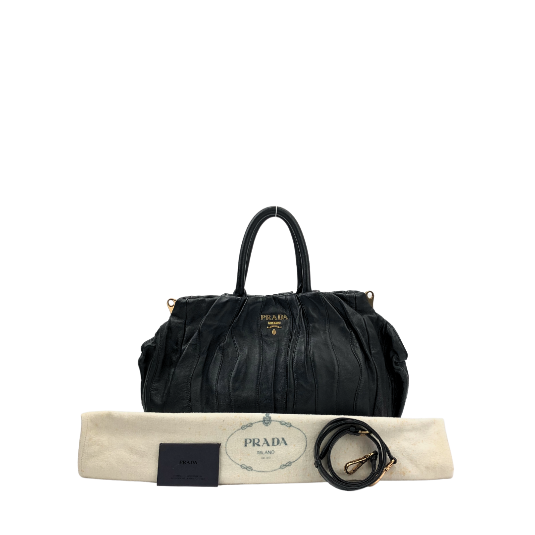 Prada Nappa and Tessuto Black Waves Handbag