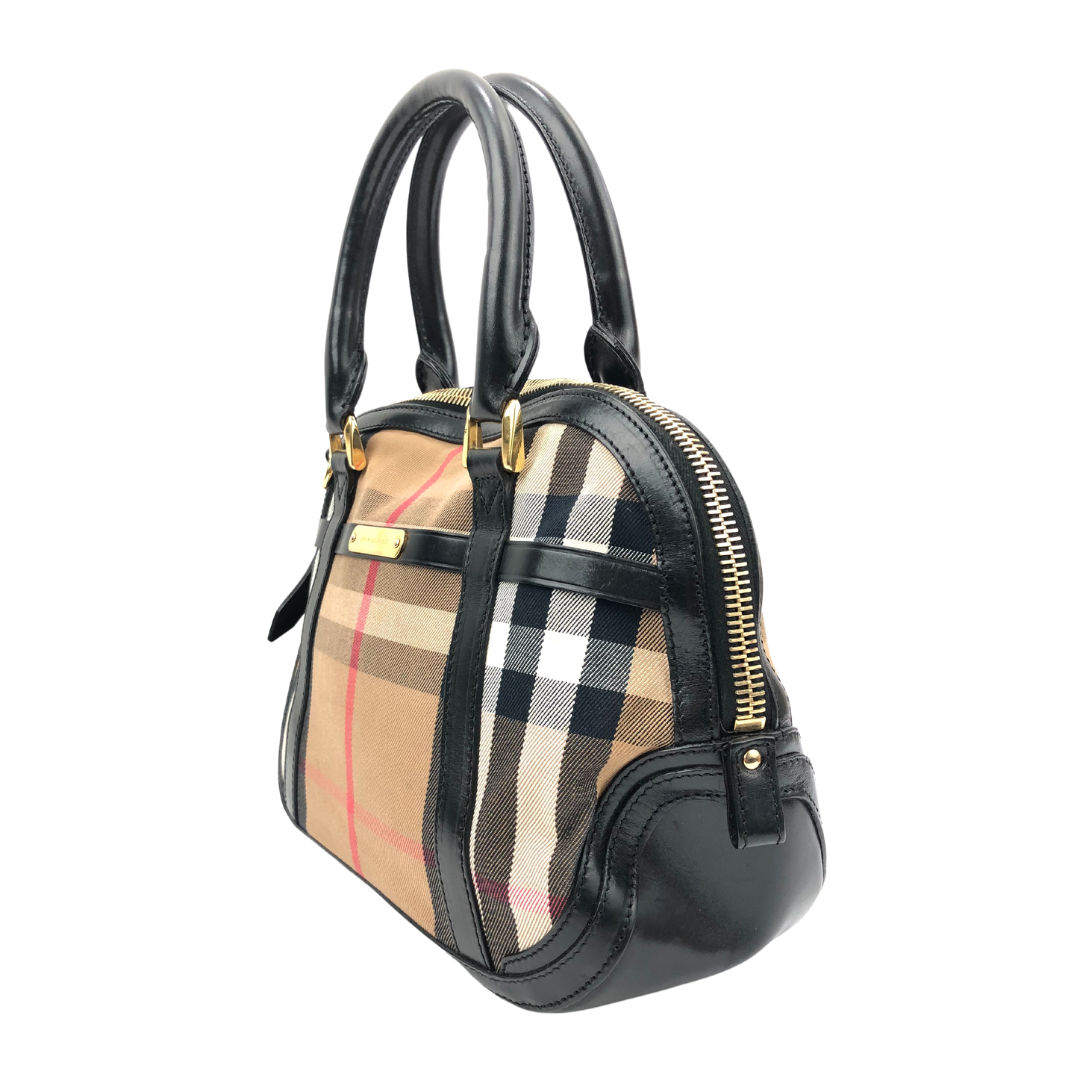 Burberry Sartorial House Check Fabric & Leather Bowling Bag