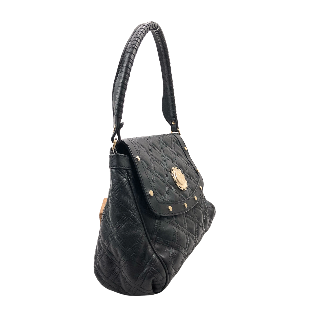 Versace Quilted Smooth Leather Black Shoulder Bag