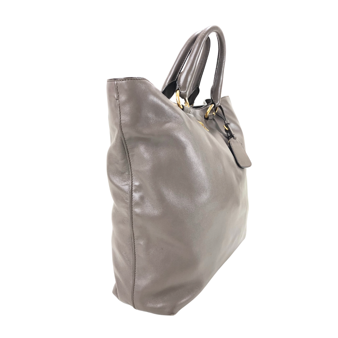 Prada Grey Smooth Calfskin Leather Large Shopping Tote Bag