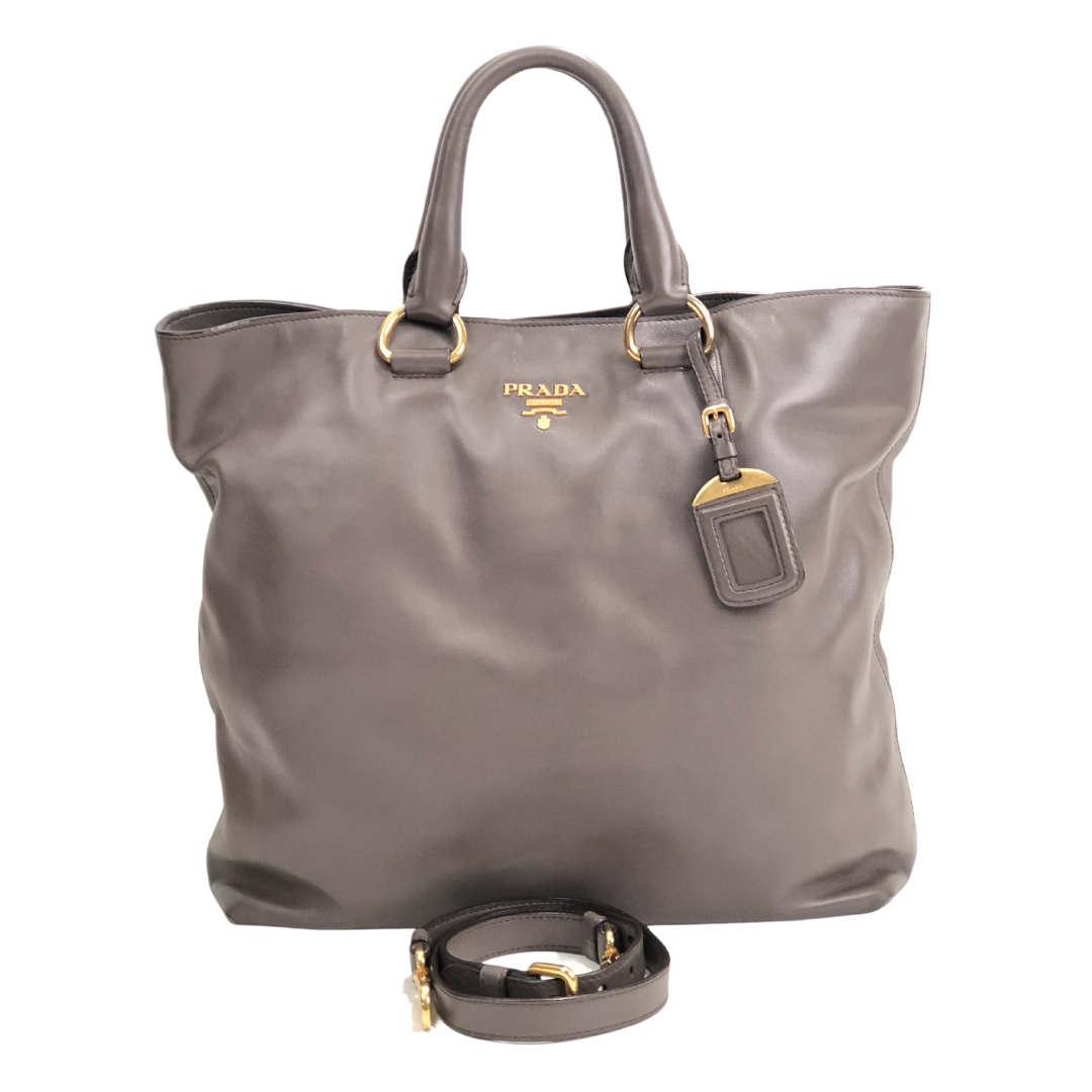 Prada Grey Smooth Calfskin Leather Large Shopping Tote Bag