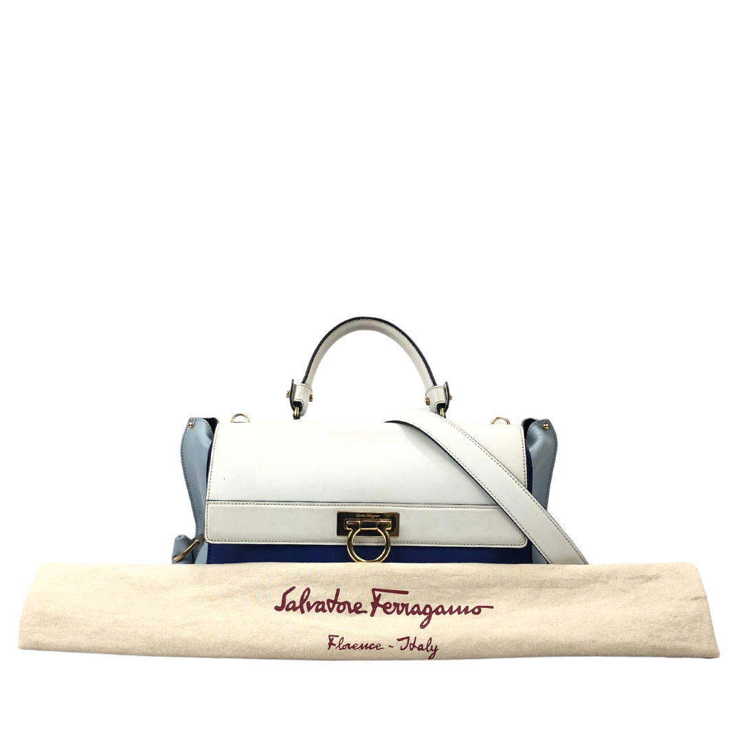 Salvatore Ferragamo Colorblock Calfskin Leather Large Sofia Satchel Bag