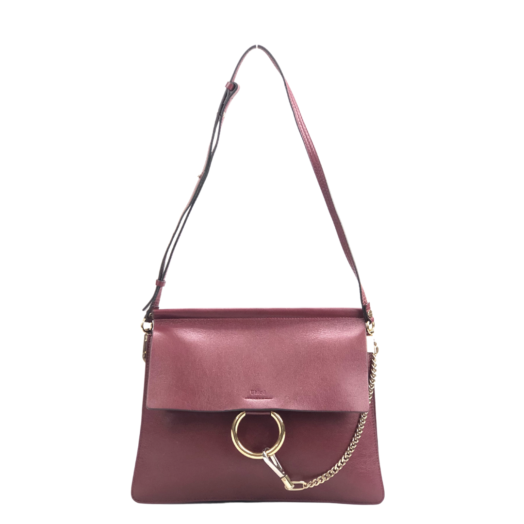 Chloe Maroon Leather Medium Faye Shoulder Bag