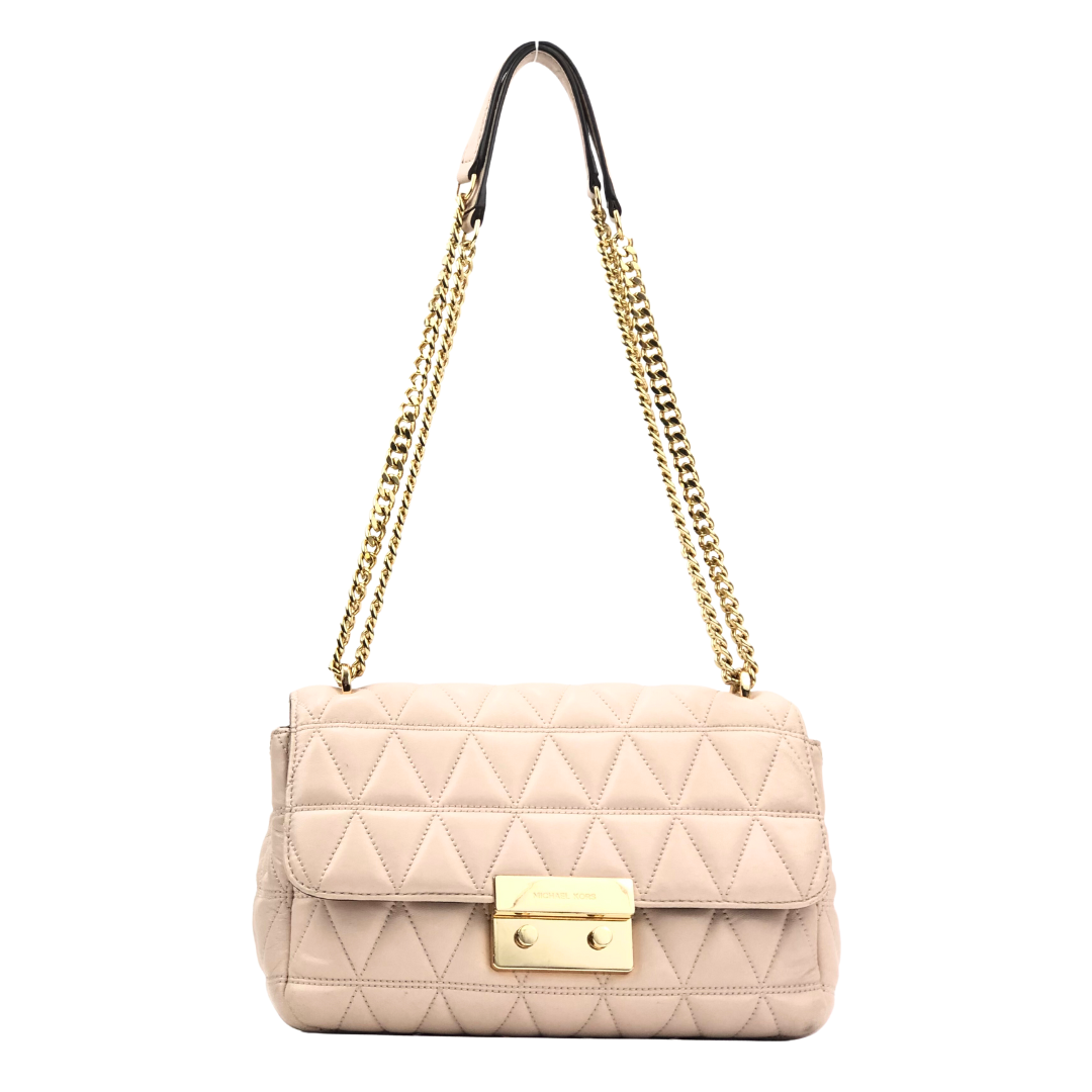 Michael Kors Sloan Soft Pink Large Chain Shoulder Bag Leather Quilted Crossbody