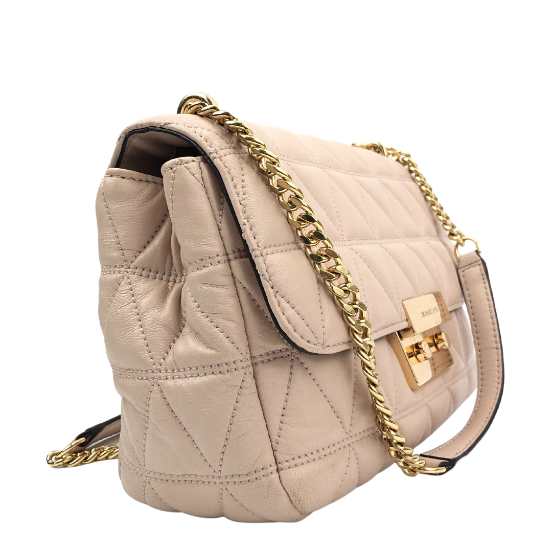 Michael Kors Sloan Soft Pink Large Chain Shoulder Bag Leather Quilted Crossbody