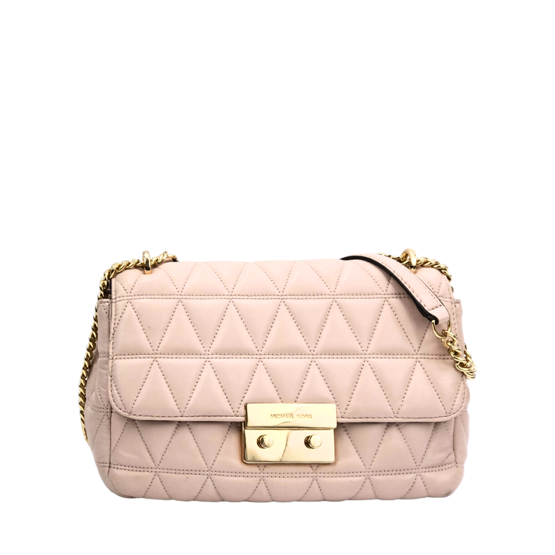 Michael Kors Sloan Soft Pink Large Chain Shoulder Bag Leather Quilted Crossbody