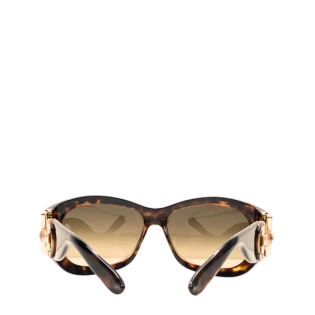 Gucci GG1300S 003 Sunglasses Women's Havana/Crystal/Brown Square Shape 55mm  | EyeSpecs.com