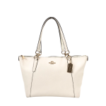 Coach Ava Leather White Tote With Golden Hardware Detailing