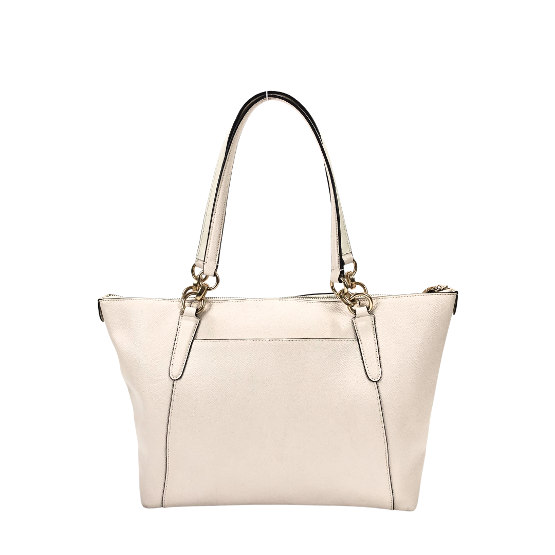 Coach Ava Leather White Tote With Golden Hardware Detailing